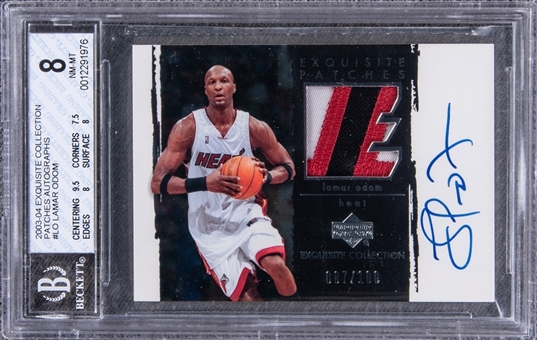 2003-04 UD "Exquisite Collection" Patches Autographs #LO Lamar Odom Signed Game Used Patch Card (#087/100) - BGS NM-MT 8/BGS 10